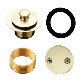 HIDROP Gold Brushed tub Drain Lift &Turn Tub Trim Set with Two-Hole Overflow Faceplate Conversion Kit Assembly, Hidrop Bathtub Drain Replacement Trim Kit and Universal Fine/Coarse Thread, Gold Brushed