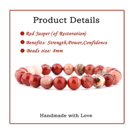 8mm Red Jasper - Handmade Reiki Gemstone Stretch Bracelet, Natural Beauty & Spiritual Essence, Crystal Healing for Unisex Adults