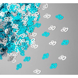 Shatchi Confetti 80TH-BLUE-1PK-14034 Blue 80 Birthday Confetti Decorations Party Table Decoration Cards Sprinkles Gift 14 g Silver
