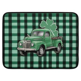 St. Patrick's Day Dish Drying Mat 18x24 Inch,Green Truck Absorbent Drainer Rack Mats Absorbent Fast Dry Dish Pad Protector Kitchen Counter Accessories