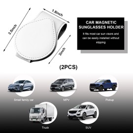 Sylvil 2 PCS Sunglasses Holder for Car Visor, Magnetic Leather Auto Eyeglass Hanger Clip, Visor Ticket Card Clip Eyeglasses Mount, Universal Interior Visor Car Accessories Gadgets (White)