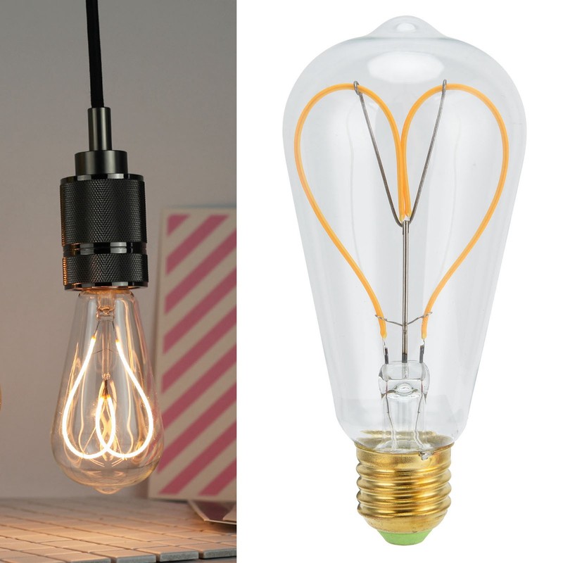 Light Bulb Love Peach Heart Shaped Transparent LED Filament Lamp