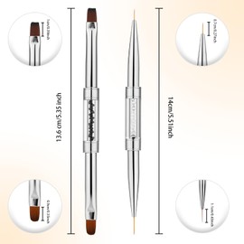 2PCS Professional French Tip Brush Set,Dual Ended Hard Gel Nail Brushes for Builder Gel&Polygel,Salon-Grade Nail Art Design Tools, Nail Brush Professional Nail Art(Rhinestone Handle)