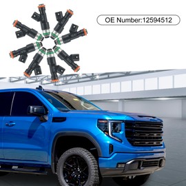 A ABSOPRO Fuel Injector Nozzle Replacement 12594512 for GMC Sierra 1500 4.3L 4.8L 5.3L 6.0L 6.2L 2007-2009 (Set of 8)