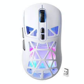SOLAKAKA SM802 White Wireless Gaming Mouse,10000 DPI,Tri-Mode Wired/BT 5.0/2.4GHz Wireless Mouse Gaming with Side Button,RGB Programmable Macro Mouse for Laptop