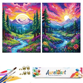 2 Pack Paint by Number Kit for Adults Beginner - Landscapes Moon Forest Tree Paint by Number on Canvas, Anti Wrinkle Colored Packaging Box DIY Oil Painting Kit for Home Wall Decor Gift 12x16 In