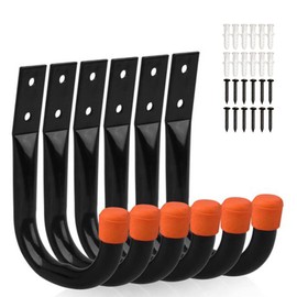 LdawyDE Garage Wall Hooks, Pack of 6 Heavy Duty Wall Hooks, J Wall Hooks, Heavy Duty Garage Hooks, Wall Mount, Ladder Hooks, Bikes, Sports Equipment, Power Tools, Device Hooks