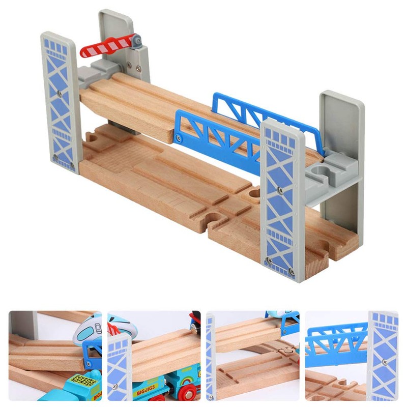 Happyyami Wooden Train Bridges Train Lifting Bridge 2 Level Crossing