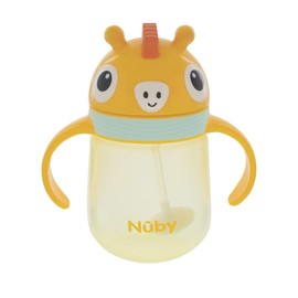 Nuby No-Spill Clik-it Silicone Straw Toddler Cup - 8 oz - 360 Weighted Straw Toddler Sippy Cup for 1+ Year Old - Giraffe
