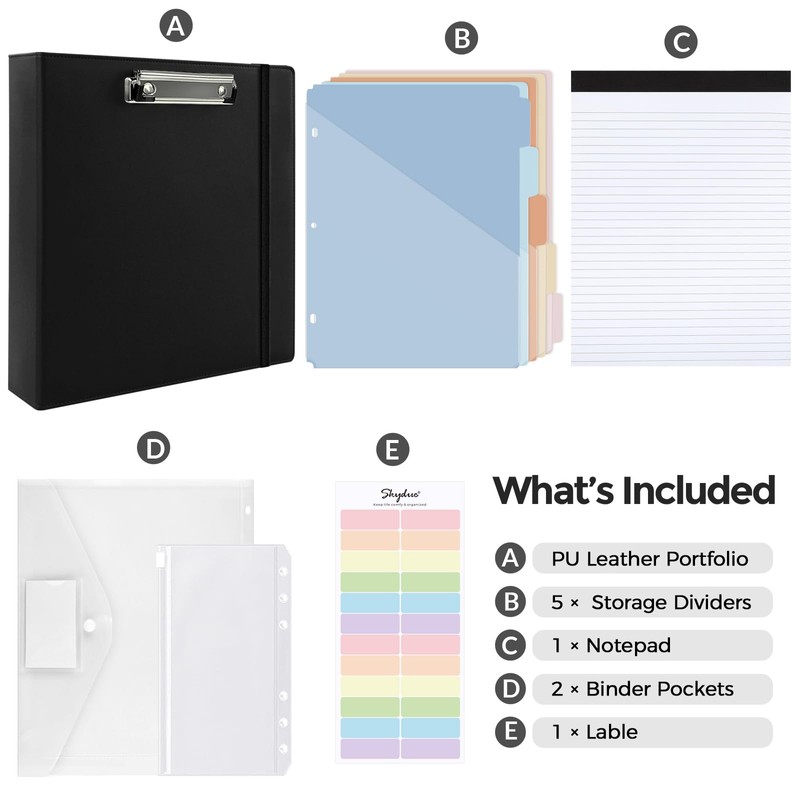 SKYDUE 3 Ring Binder with Clipboard, 2 Inch PU Heavy