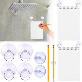 2 Sets Waterproof Shower Notepad 5 x 7" Waterproof Notebook Spiral Writing Shower Thoughts with Pencil Suction Cups Capture Ideal for Bathroom Home Office Travel Wall