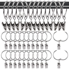 Mardatt 36Pcs Openable Curtain Rings with Clips, 1.26" Interior Diameter Drapery Curtain Clip Rings Shower Curtain Rings Curtain Hooks Hangers Clip Rings for Window Bathroom Home and Kitchen(Silver)