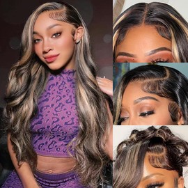Avolo Ombre Lace Front Wig Human Hair Pre Plucked 1B/27 13x4 Body Wave Highlight Colored Lace Front Wig Human Hair highlight wig human hair Glueless Wig 180% Density Frontal Wigs Human Hair 28 Inch