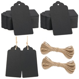 Geschenkanhänger Kraftpapier Anhänger Etiketten 10x5 cm, 100 Stück Tags + 20M Jute Schnur, für Basteln Valentinstag Hochzeits Weihnachts Geschenke (Schwarz)