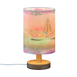 BOENLE Bedside Lamp Unicorn Table Lamp for Bedroom LED Nightstand Lamp Shade USB Ports Wood Base for Living Room Dorm Office