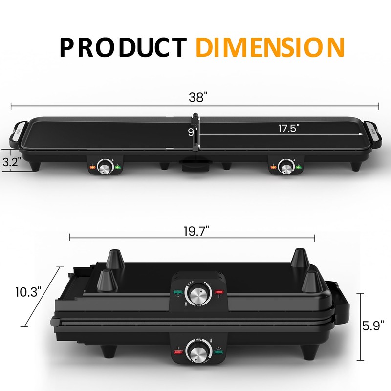 Sunvivi Electric Griddle Flat Grill: Indoor Grill with 2 Adjustable