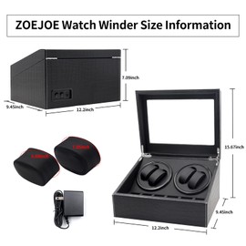 ZOEJOE Watch Winders for Automatic Watches, 4 + 6 Watch Winder Box with Flexible Watch Pillows Fit Men's and Women's Watch Storage Case, AC Adapter Powered, Selected PU Crocodile Texture Leather