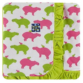 KicKee Pants Custom Print Ruffle Toddler Blanket - Natural Capybara with Meadow Trim & Backing, One Size