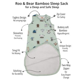 Rayon Made from Bamboo Baby Sleep Sack. Supersoft Wearable Blanket 1.0 TOG for 6-18 Months Sleepsack. Green Robots