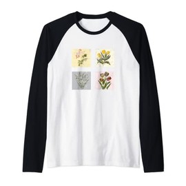 Vintage Flower Design Distressed Raglan Baseball Tee
