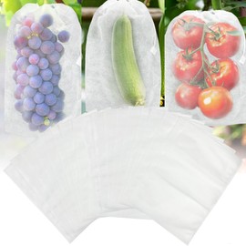 TZEKING Pack of 100 Grape Protection Bags, 20 x 30 cm Fruit Protective Bags, Non-Woven Fabric Grape Protective Bags, Garden Mesh Bags with Drawstring, Fruit Protection Bags, Protect Fruit Grapes from