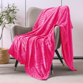 Whale Flotilla Flannel Fleece Throw Blanket for Couch, Soft Fluffy Velvet Sofa Blanket with Decorative Chevron Pattern for All Season, Warm and Lightweight, 50x60 Inch, Hot Pink