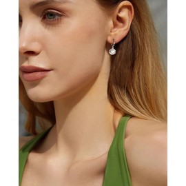 CZ Pearl Seashell Dangle Hoop Earrings for Women Boho Small Sea Shell Piercing Hoops Cartilage Earrings Hypoallergenic Vintage Huggie Sea Beach Summer Holiday Earrings Jewelry (Silver)