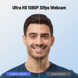Angetube Webcam for PC - 1080P Full HD Streaming Webcam with Built-in Protective Cover, Auto Focus PC Camera with Dual Noise Reduction Microphones. Suitable for PC, Laptop, Computer, Linux and Mac