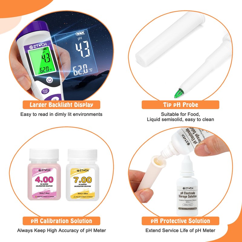 EZTOCH Food pH Meter, Digital pH Meter for Food Fermentation