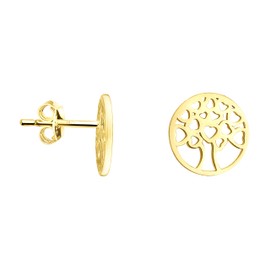 SOFIA MILANI - Women's Earrings 925 Silver - Tree of Life and Hearts Stud Earrings, Yellow Gold, No Gemstone