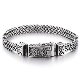 COOLSTEELANDBEYOND Mens Stainless Steel Franco Link Curb Chain Bracelet, Vintage Fleur de Lis Spring Box Clasp 8.46 in(CA)