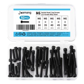 Joamang M6 x 30mm 35mm 40mm 45mm 50mm Hex Socket Head Cap Screws Bolts, 12.9 Grade Alloy Steel, Black Oxide Finish, Metric Allen Hex Drive, Fully Threaded, Assortment Kit 50Pcs