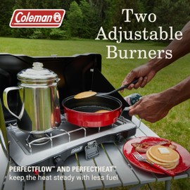 Coleman Triton+ 2-Burner Propane Camping Stove with InstaStart Ignition, Portable Camping Cooktop with 2 Adjustable Burners & Wind Guards, 22,000 BTUs of Power for Camping, Tailgating, Grilling
