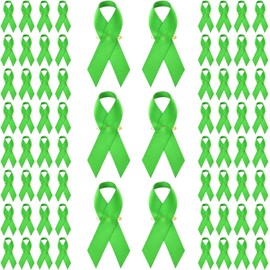 Halatool 100 PCS Green Mental Health Awearness Ribbon with Safty Pins for World Mental Health Day Lime Green Ribbon Pins for Charity Public & Social Event
