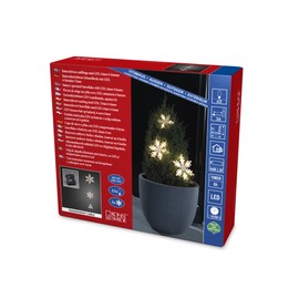Konstsmide LED Lichtervorhang, 3 Acryl Schneeflocken, mit 6h Timer, 15 warm weiße Dioden, batteriebetrieben, Außen (IP44), transparentes Kabel, 4 x AA 1.5V (exkl.) - 6132-103