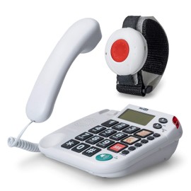 MaxCom KX481SOS: Home Emergency Call Telephone with Emergency Call Band; Corded Landline Telephone with Emergency Call Button and Emergency Call Bracelet; Emergency Phone for Seniors; Senior Phone