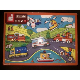 Janod Wooden Peg Puzzle For Toddlers 18m+ Transportation Vehicles 8 Pcs W/ Sounds New