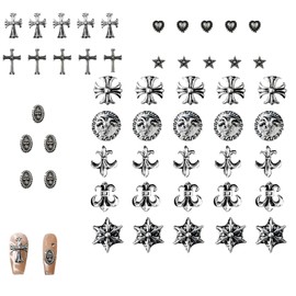 Mirhua 50個のパンクネイルアートチャーム 3D スタッズ デコパーツ レトロ 十字架 パンク 装飾部品ビンテージ クロス パンク ネイルデザイン用品DIYクラフトアクセサリー (ヴィンテージシルバー)