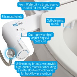 Waterpik BeWell Bidet Attachment BDT-001 Non-Electric Water Spray Angle and Adjustable Pressure, Self-Cleaning, Easy DIY Installation Toilet Seat Sprayer, BDT-001 White