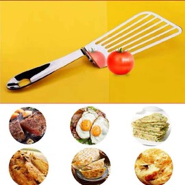 KSENDALO 12.6" Metal Spatula, 304 Stainless Steel Fish Spatula With Long Wide Blade, Good Fish Turner Spatula with Easier Flipping, Frying, Silver(Style 1)