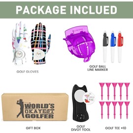 Golf Gloves Women Left Hand Right Handed Leather Ball Marker Value 2 Pack with Gift Box,Ladies Golf Gloves 2 Color White Black All Weather Golf Accessories Set (Multi, Medium, Worn on Left Hand)