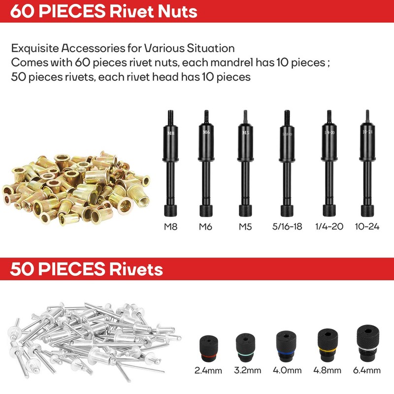 Eastvolt Rivet Nut Tool, 3 in 1 Hand Rivet, Rivet