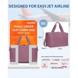 ECOHUB 30L Travel Bag Hand Luggage Large for Easyjet Hand Luggage 45 x 36 x 20 cm, Foldable Hand Luggage Bag for Airplane, Sports Bag with Removable Wet Bag, Weekender Women Men, pink