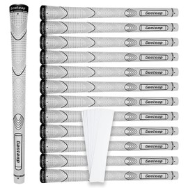 Geoleap Rubber Golf Grips Set of 13 -Grips with 15 Tapes and Grips with All Repair Kits for Choice, Non-slip and Shock-absorbing, Thumb Pattern Design, All Weather Performance and High Feedback Soft Rubber Golf Club Grips. (White-Classic( 13 Grips Only w