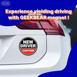 GEEKBEAR New Driver Magnet for Car – Student Driver Magnet for Car – New Driver Bumper Safety Sign – Rookie Novice Driver Magnet and Decals – Be Patient Vehicle Sticker (1 Pack) (Black/Red)