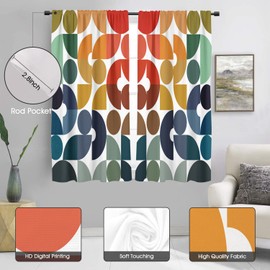 zokyer Mid Century Window Curtain Kids Colorful Rainbow Abstract Modern Geometric Polka Dot Retro Vintage Funky 42" W x 63" L Curtains Set for Bedroom Living Room Bathroom 2 Panels Rod Pocket Drapes