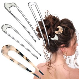 4 Pieces U-Shaped Hair Pins French Style Hairpin Metal Hair Stick Vintage Updos Buns Hair Fork Acetate Hair Sticks for Women Girls Hairstyle Accessories
