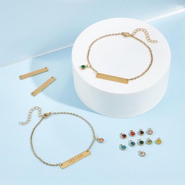 UNICRAFTALE 8 Sets Bracelet Making Kit Stainless Steel Blank Rectangle Link Bracelet with Birthstone Charms with 40pcs Jump Rings Bangles Bracelet Blanks for DIY Bracelet Making for Women