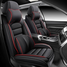 Bitablue Seat Covers for Nissan Rogue 2008-2025 Nappa Leather Car Seat Cover Compatible Airbag Seat Protector Waterproof Luxury Auto Seat Covers(Black&Red,Front Set with Pillow)