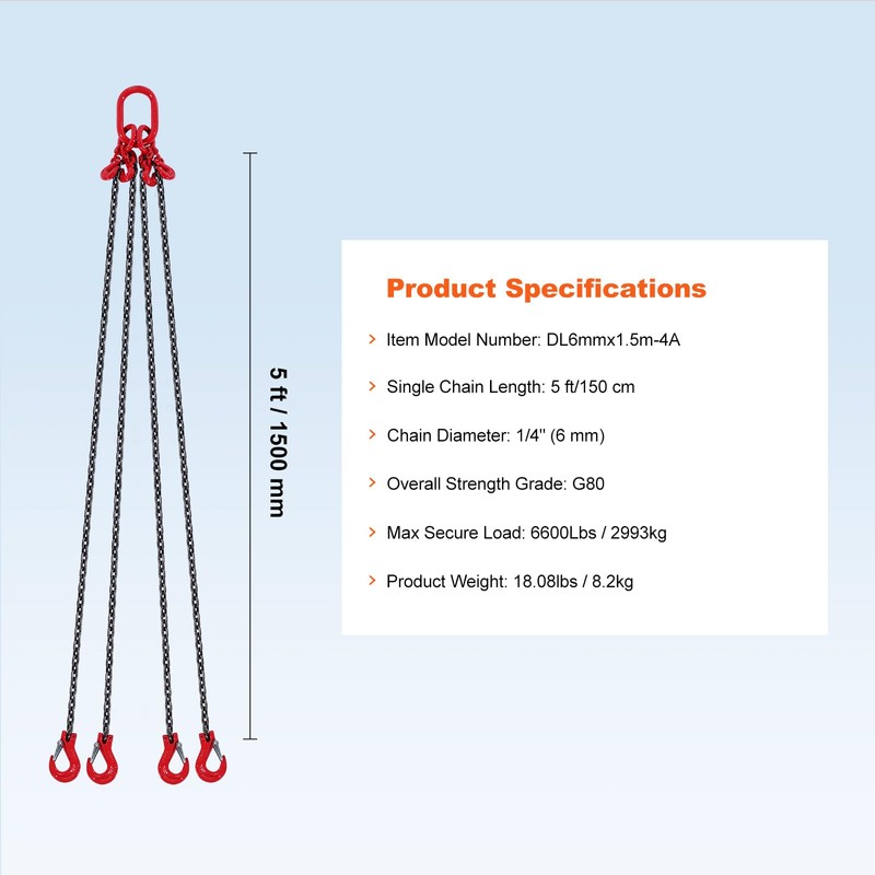 VEVOR Chain Sling, 1/4 inch x 5 ft Lifting Chains